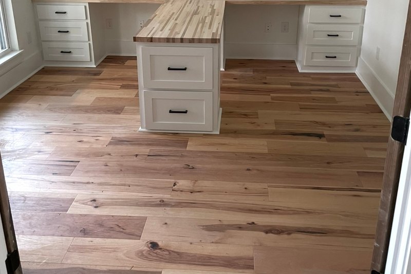 Built-in home office wall with white shaker drawer bases